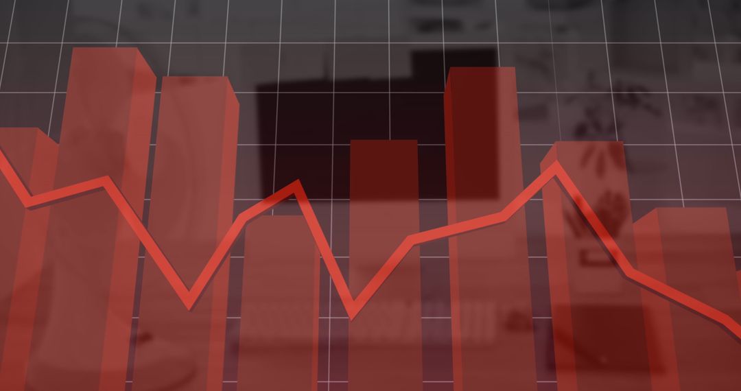 Red Graph Falling over Black and White Office Background