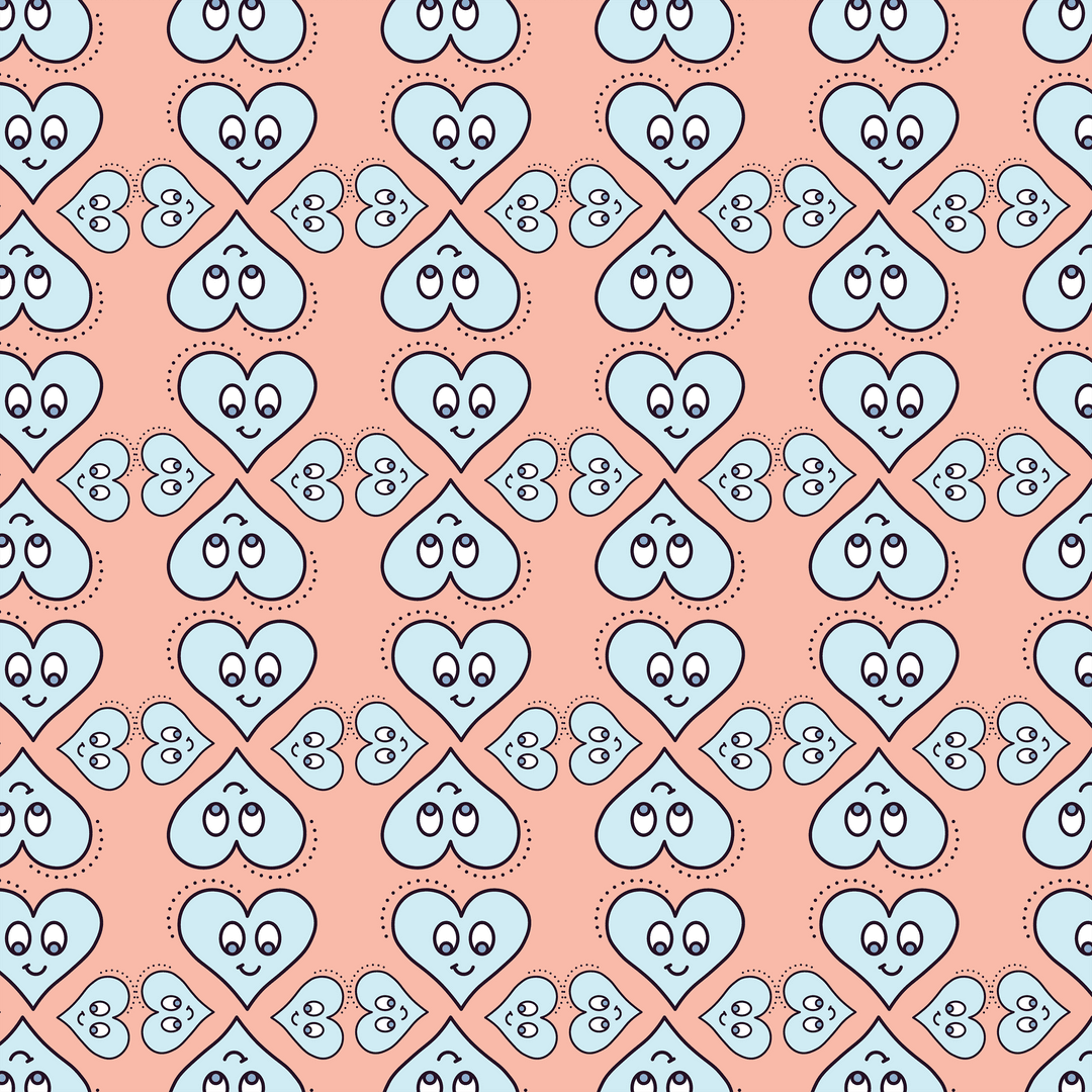 Transparent Blue Smiling Hearts Valentine Pattern on Pink