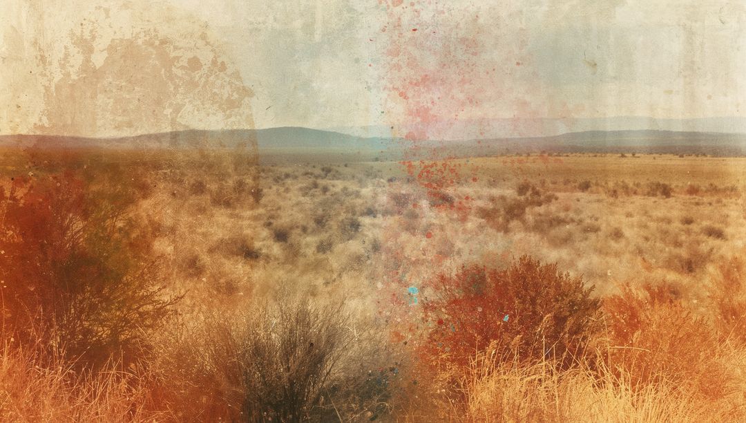 Arid Desert Vista with Autumn Hues and Distant Hills