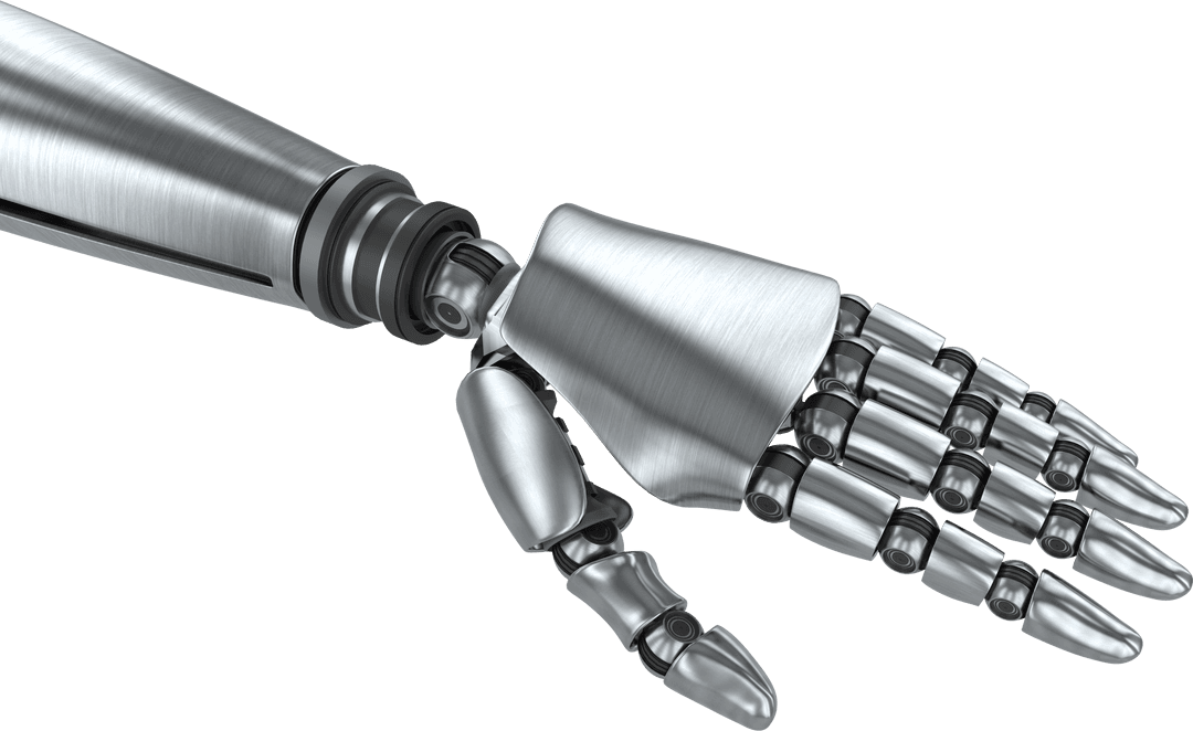 Close-Up of Futuristic Transparent Metallic Robotic Hand