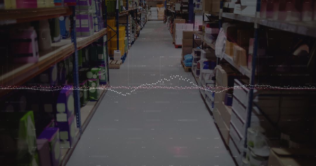 Digital Data Stream Over Warehouse Logistics Background