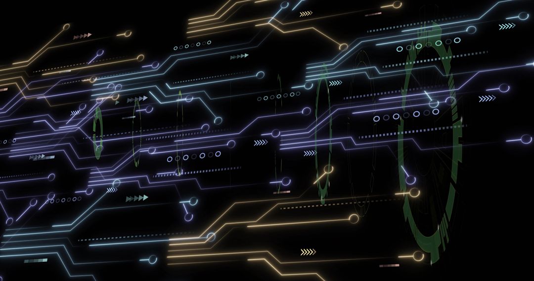 Futuristic Neon Circuitry and Digital Connectivity on Virtual Interface