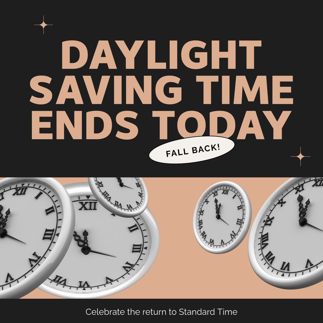 Daylight Saving Time Ends Today Illustration with Floating Clocks - Download Free Stock Templates Pikwizard.com