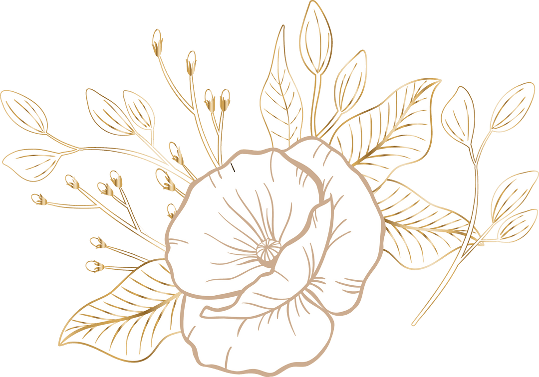 Elegant Golden Floral Line Art on Transparent Background