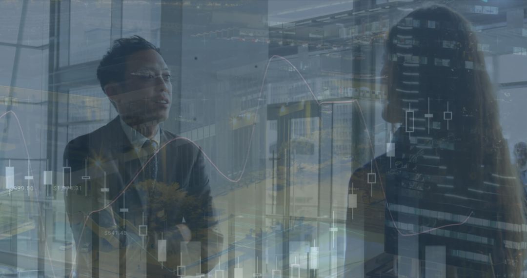 Diverse Professionals Analyzing Data Overlay in Modern Office