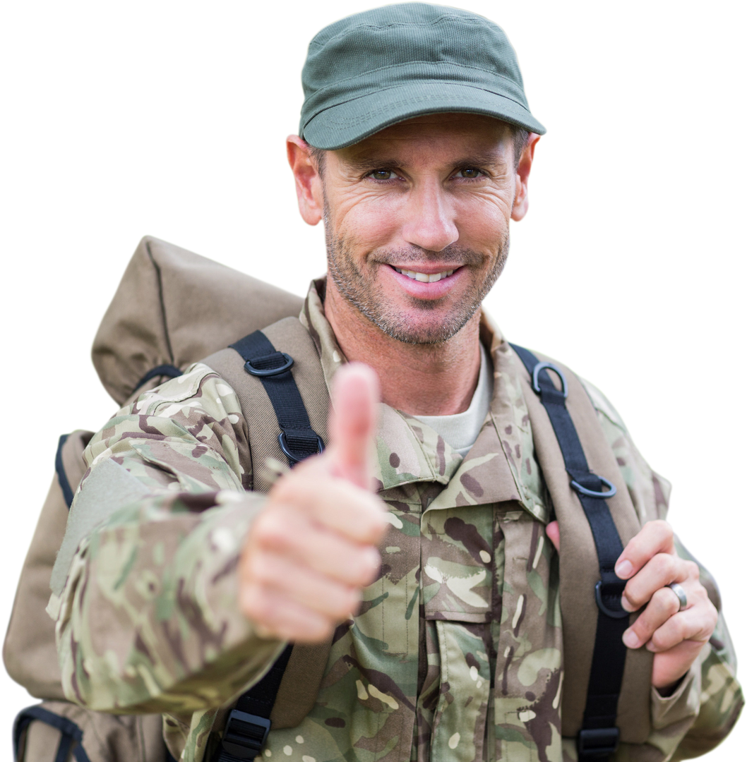 Portrait of Smiling Army Man Showing Thumbs Up on Transparent Background - Download Free Stock Images Pikwizard.com