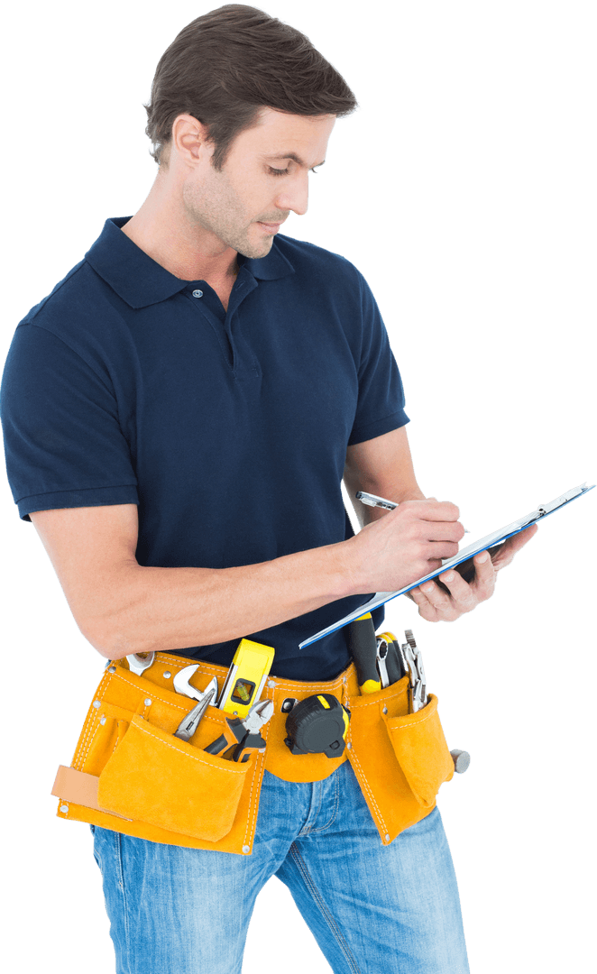 transparent construction worker checking task multi-tool belt - Download Free Stock Images Pikwizard.com