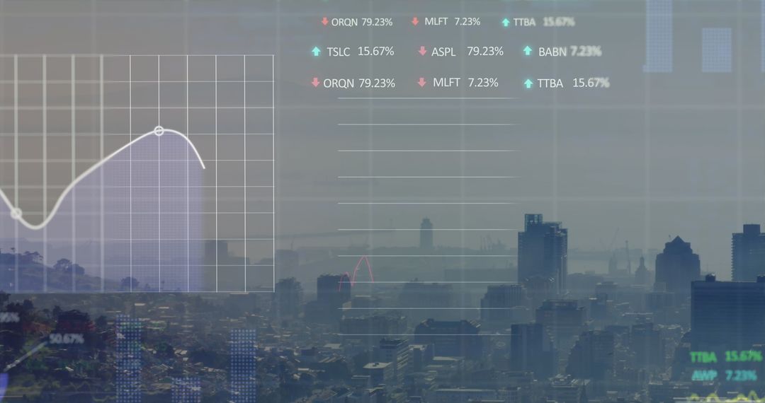 Digital Stock Market Trends Overlay Urban Skyline