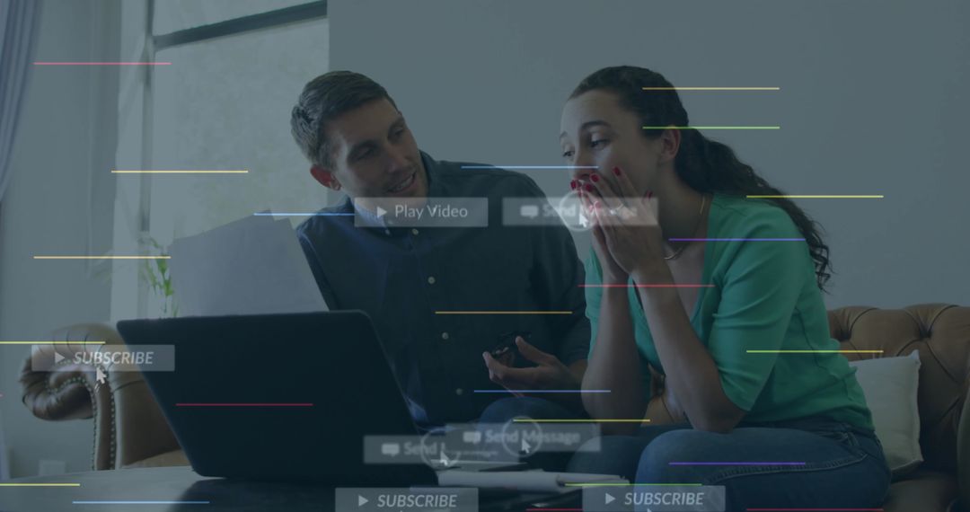 Couple Analyzing Data Graphs on Laptop Screen Innovation Concept