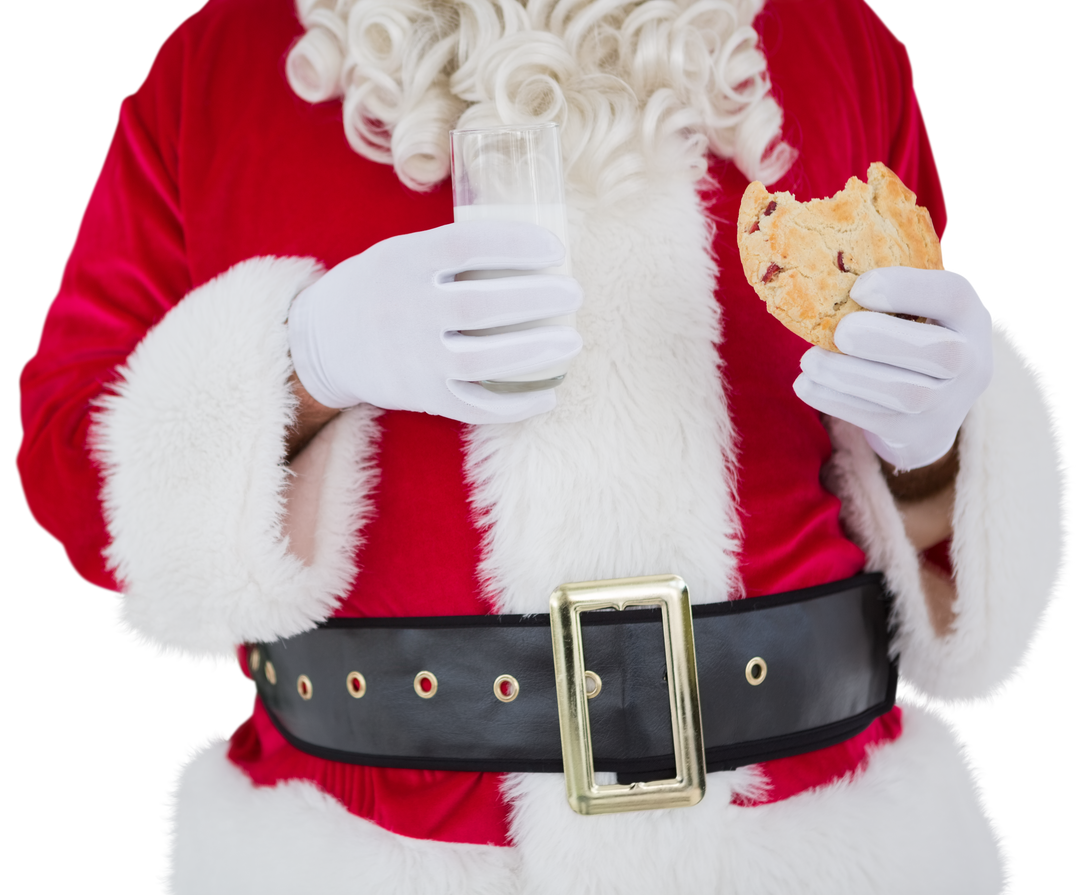 Santa Claus Midsection Holding Cookie and Milk on Transparent Background - Download Free Stock Images Pikwizard.com