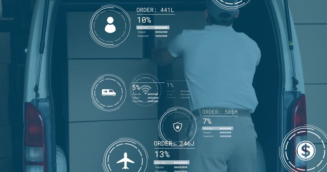 Smart Logistics Digital Interface with Delivery Man and Data Insights - Free Images, Stock Photos and Pictures on Pikwizard.com