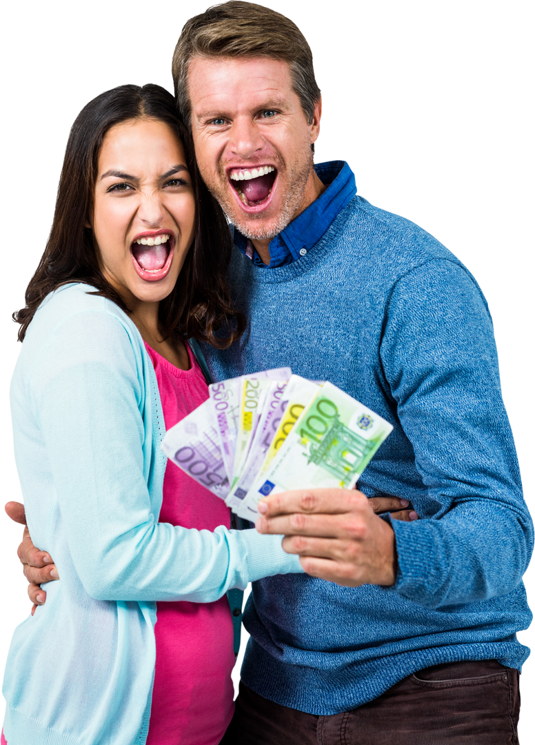 Excited Transparent Couple Holding Euro Banknotes - Download Free Stock Images Pikwizard.com