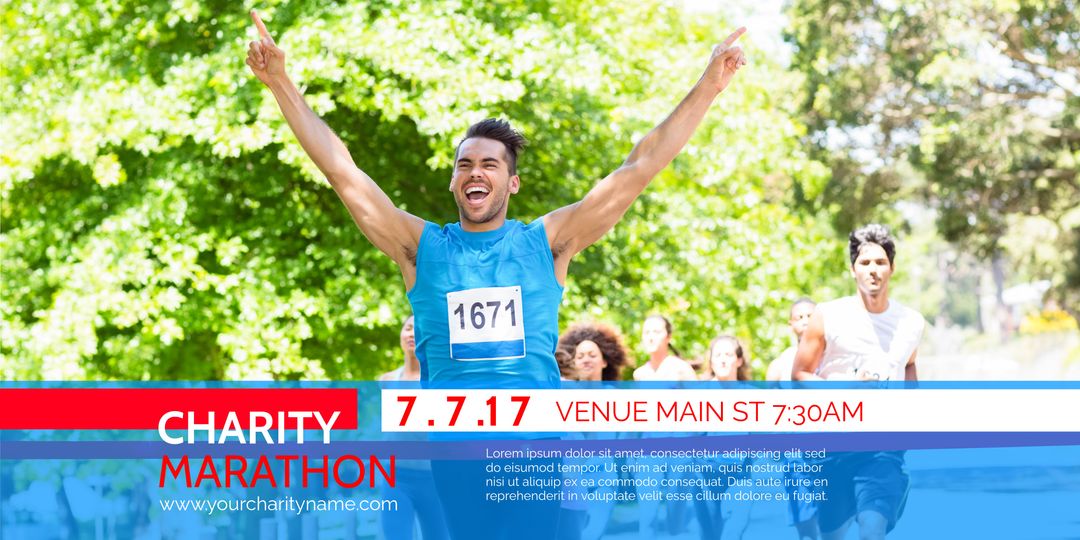 Successful Athlete Finishing Marathon Joyfully