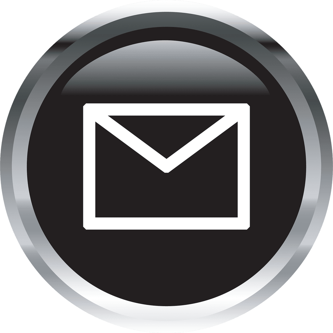 Shiny Black Button with Envelope Symbol on Transparent Background