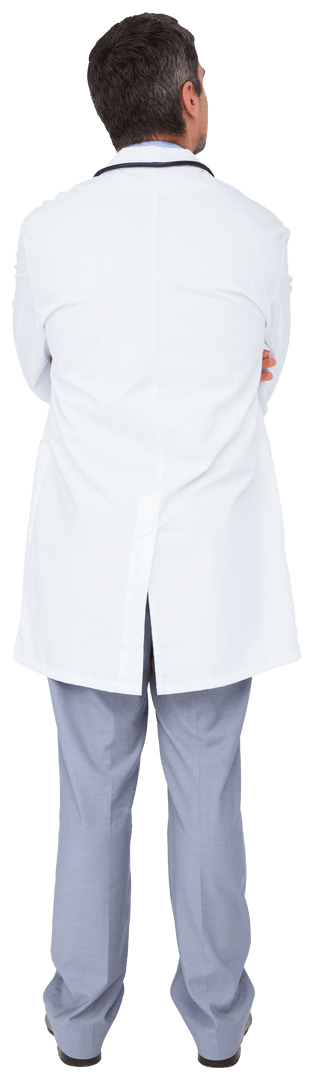 Back View Caucasian Male Doctor on Transparent