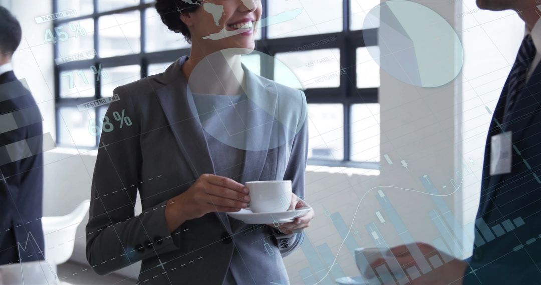 Business Networking Meeting with Financial Data Overlay