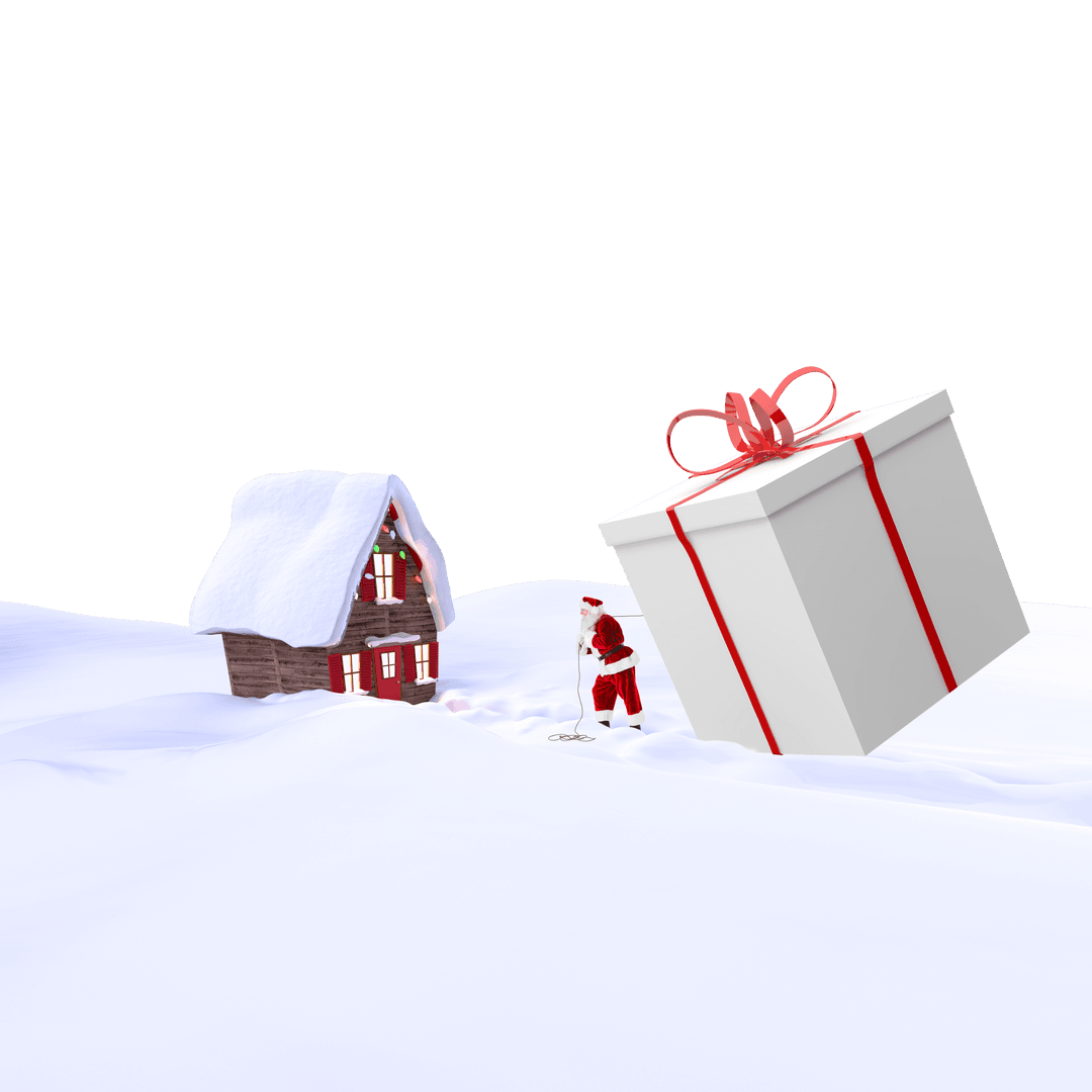 Santa with Giant Transparent Gift in Snowy Scene