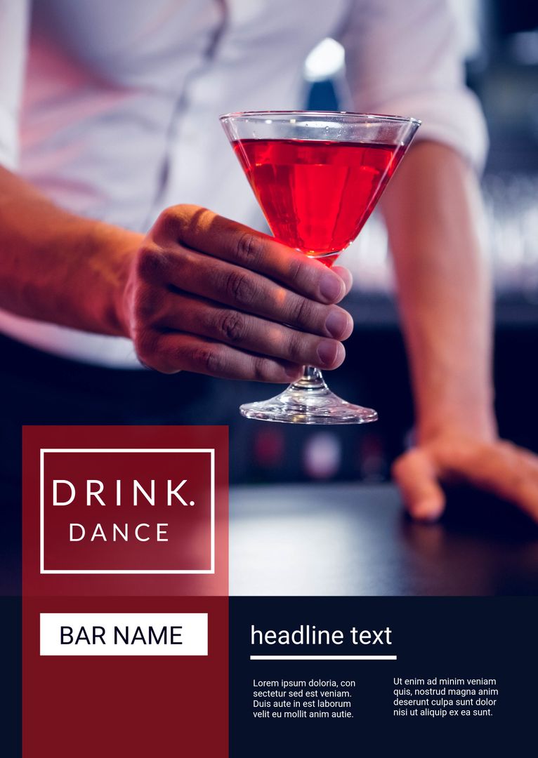 Vibrant Red Cocktail on Bar Counter with Male Hand Holding Glass - Download Free Stock Templates Pikwizard.com