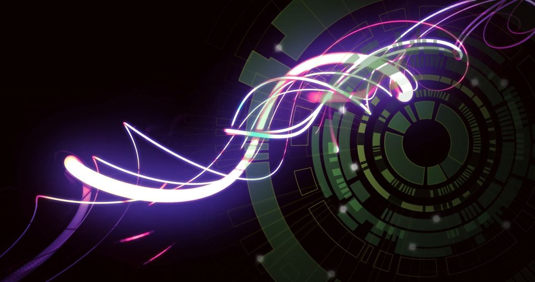 Neon Swirls with Futuristic Digital Interface