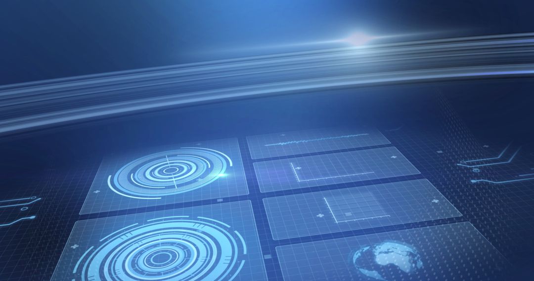 Futuristic Digital Interface with Virtual Graphs and Maps