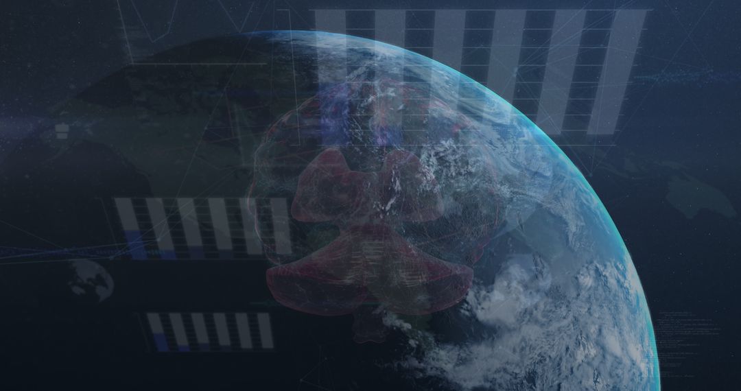 Digital Data Flow and Global Connection Over Earth