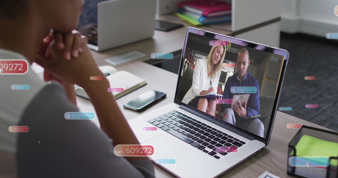 Virtual Collaboration with Consultants on Laptop Screen in Modern Office