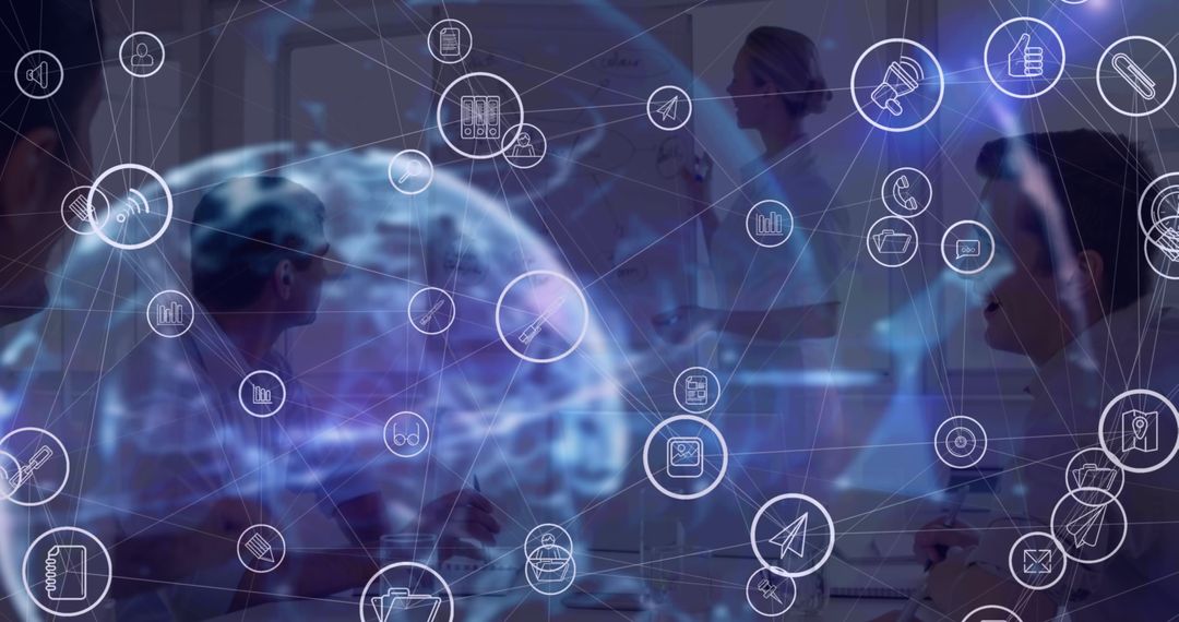 Business Presentation with Digital Global Network Overlay