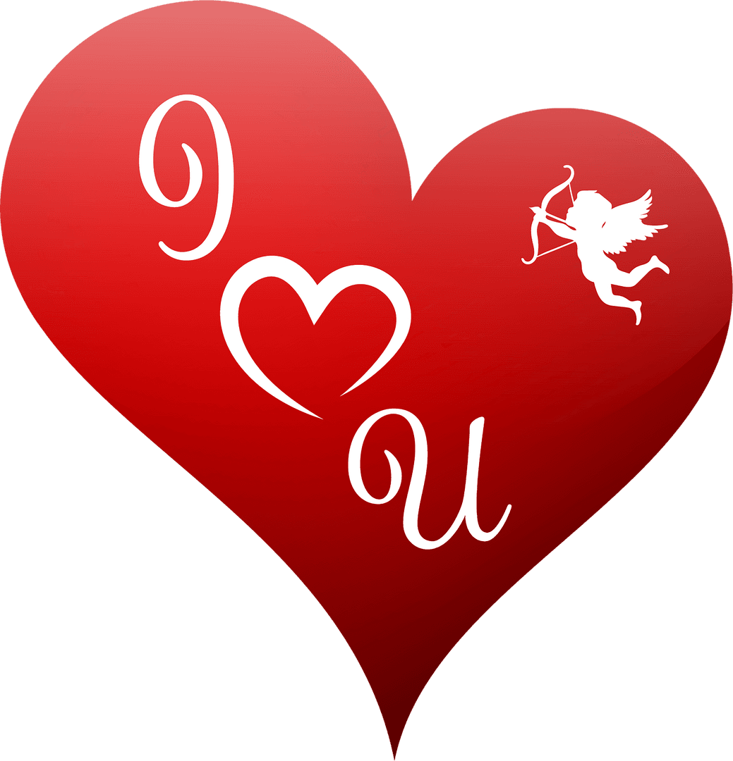 Red Heart With Transparent "I Love You" and Cupid Graphic
