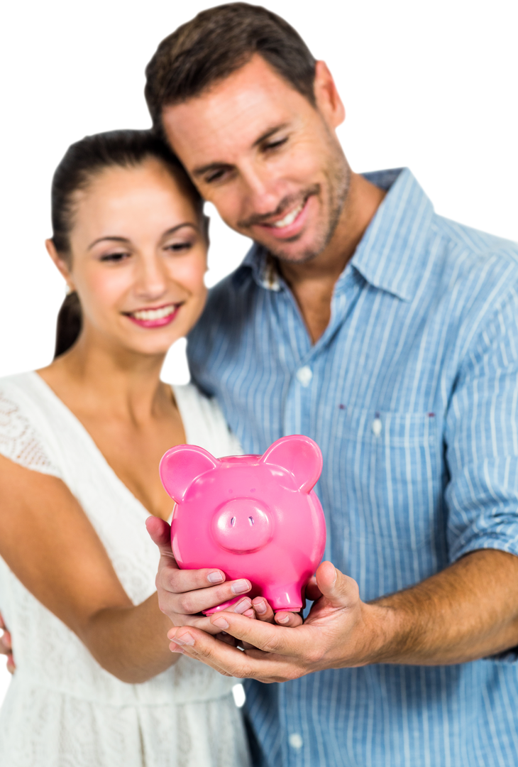 Transparent Smiling Couple Holding Pink Piggy Bank - Download Free Stock Images Pikwizard.com