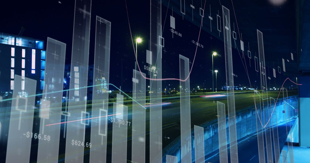 Digital Financial Chart and Cityscape at Night