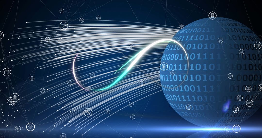 Futuristic Digital Interface with Binary Code and Icons