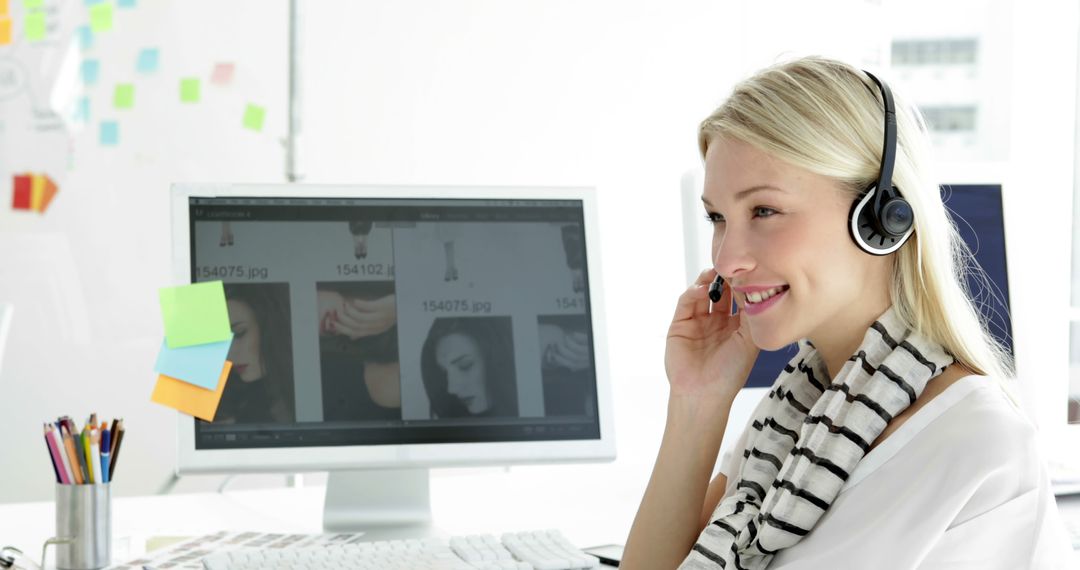 Customer Service Representative Using Headset and Computer in Modern Office - Free Images, Stock Photos and Pictures on Pikwizard.com