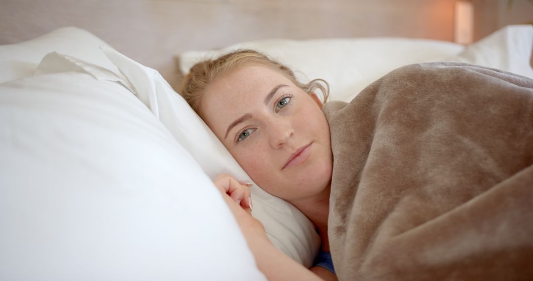 Woman Relaxing Cozy in Bed Under Soft Blanket
