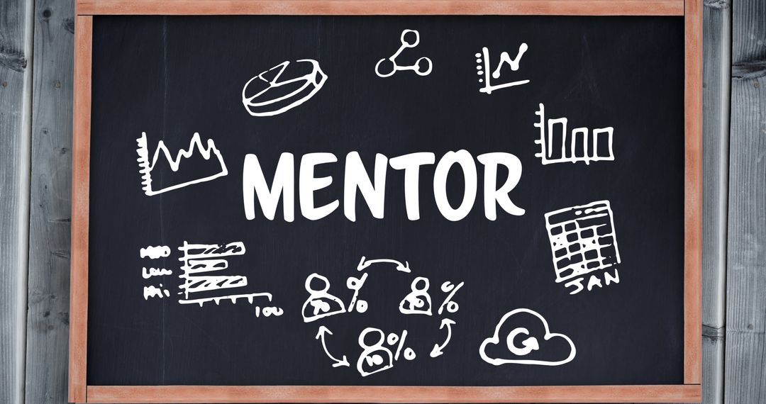 Chalkboard with Mentor Text and Business Icons Illustrations