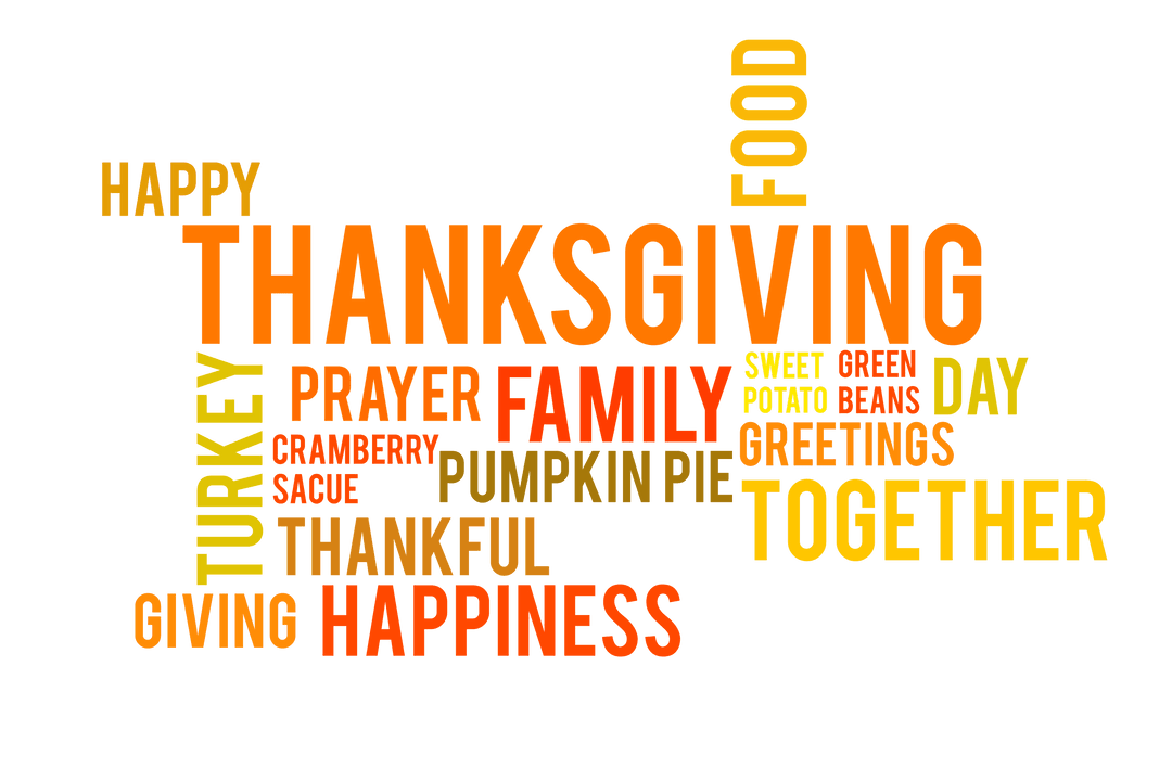Transparent Word Cloud of Thanksgiving Celebration Ideas