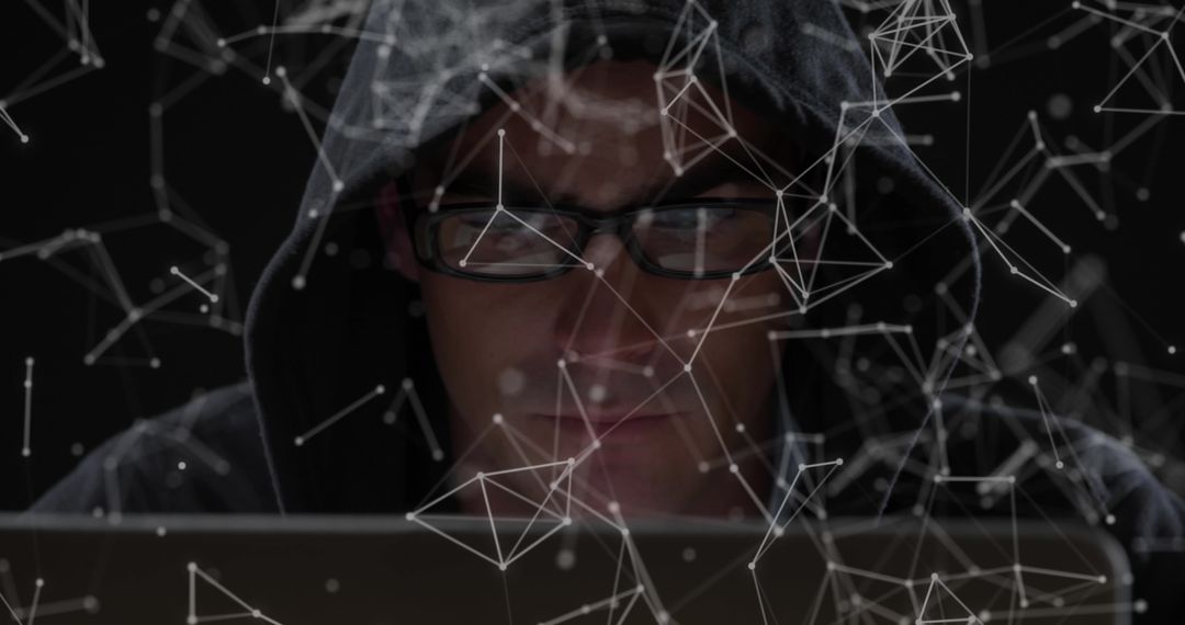 Digital Security Key and Network Connections on Black Background