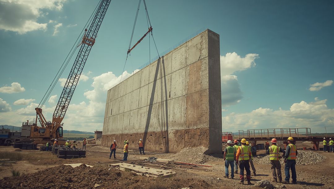Precast Concrete Wall Installation in Progress at Construction Site