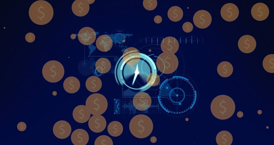 Digital Clock Interface with Floating Dollar Coins