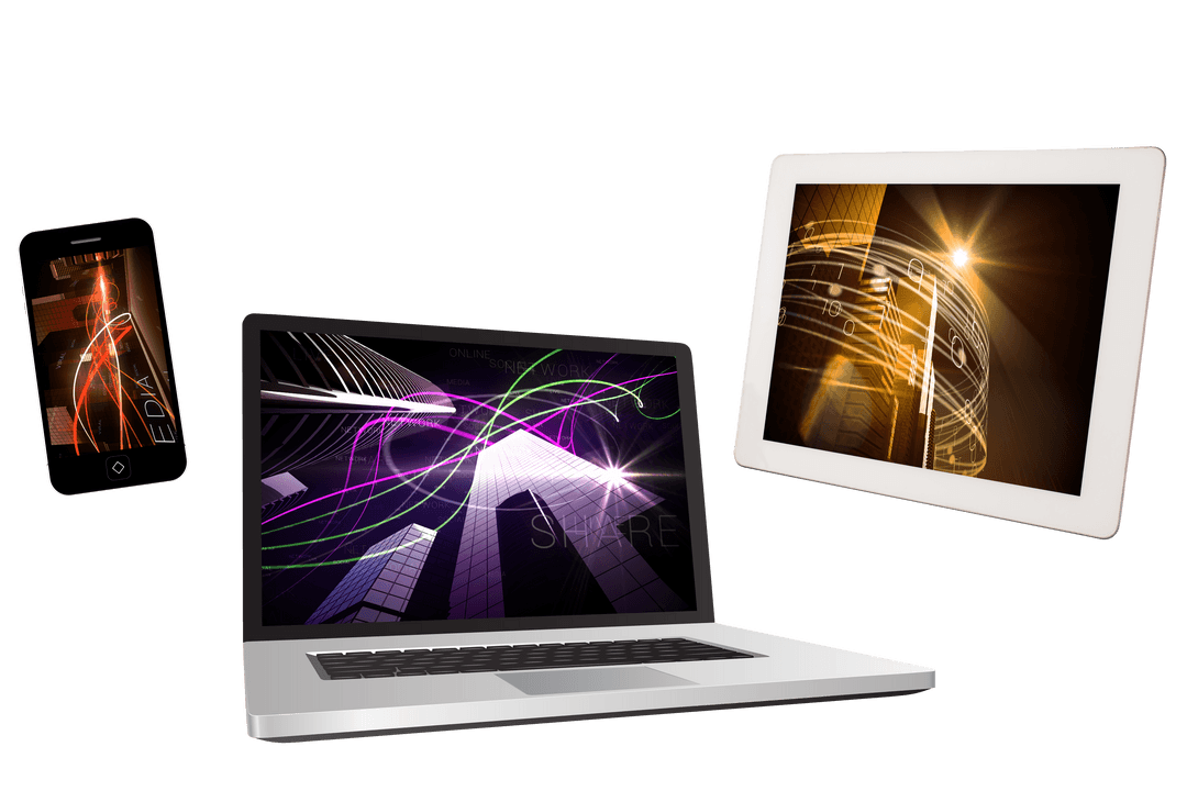 Digital Devices on Transparent Background with Futuristic Displays