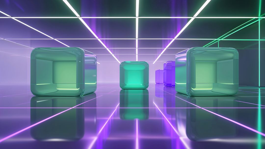 Futuristic Neon Cube Corridor with Digital Geometry