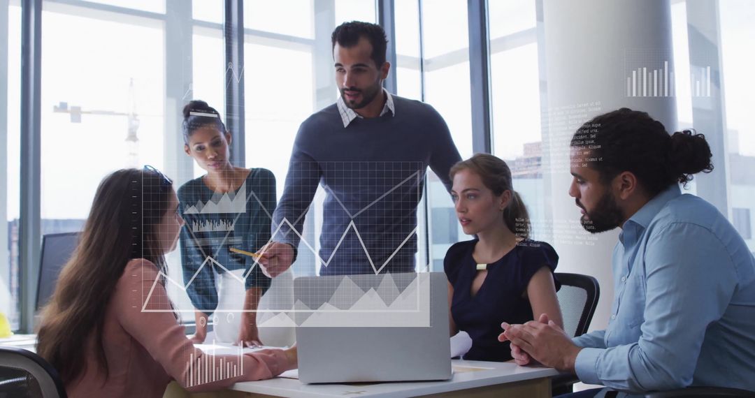 Digital Data Visualization Over Business Meeting Ambiance