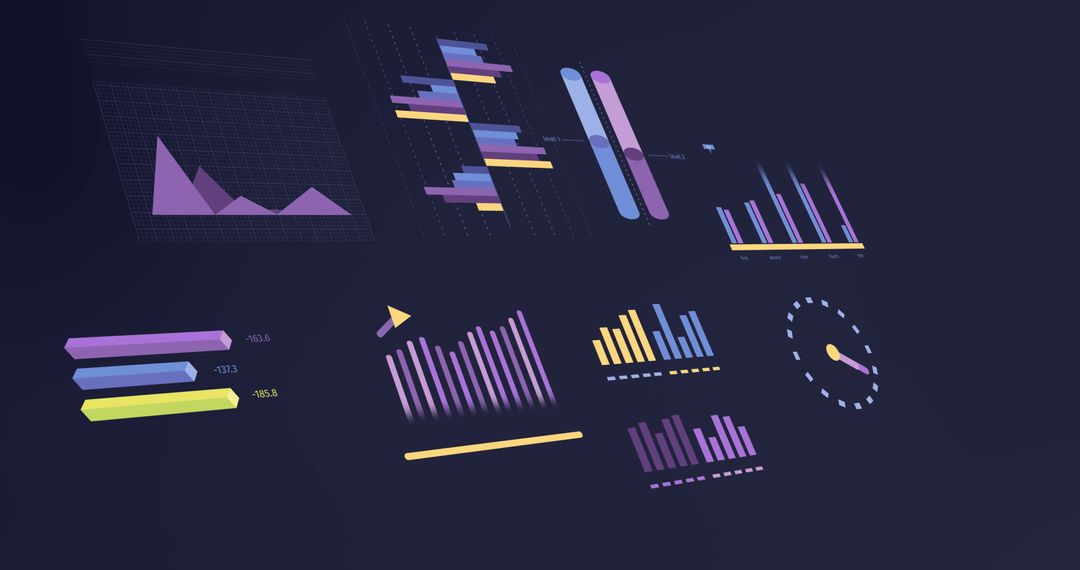 Financial Data Visualization with Colored Charts on Dark Background