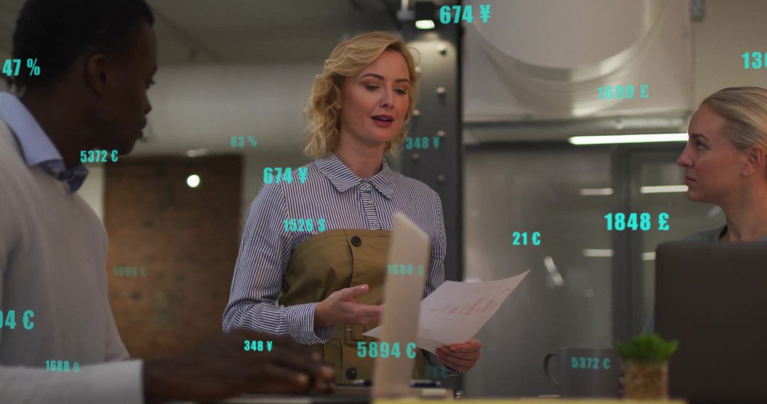 Business Team Discussing Financial Data Analytics in Modern Office