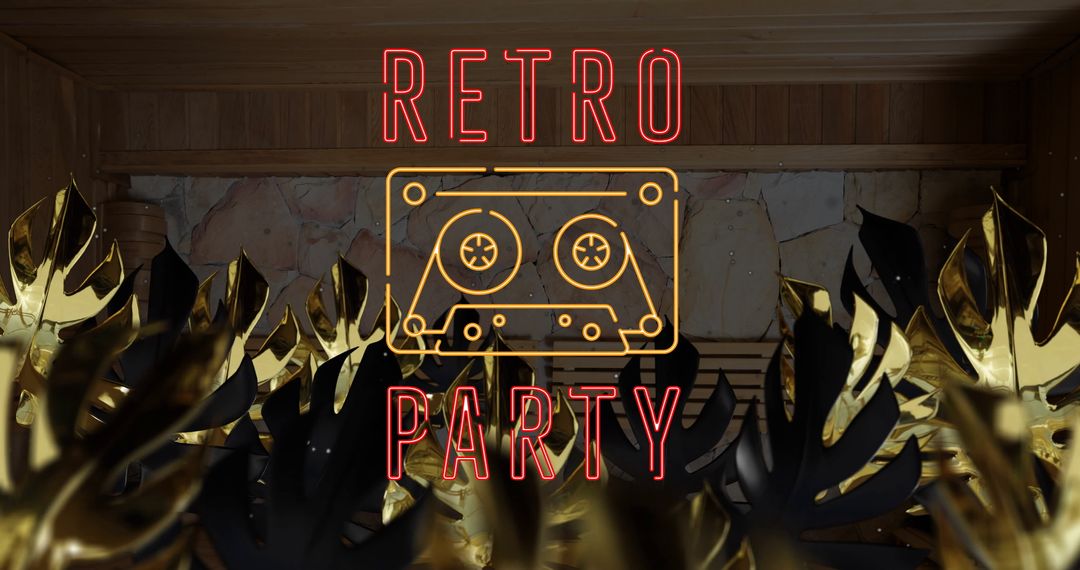 Retro Party Vibes with Golden Leaves and Cassette Motif