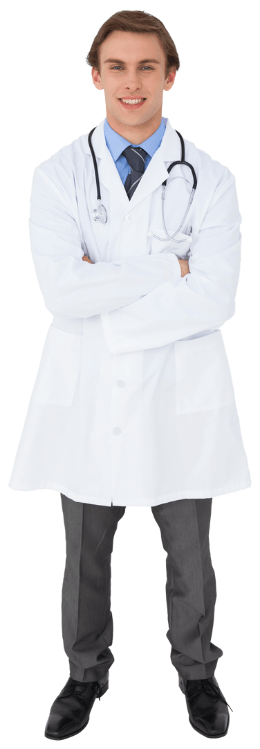 Confident Young Doctor Standing with Arms Crossed on Transparent Background