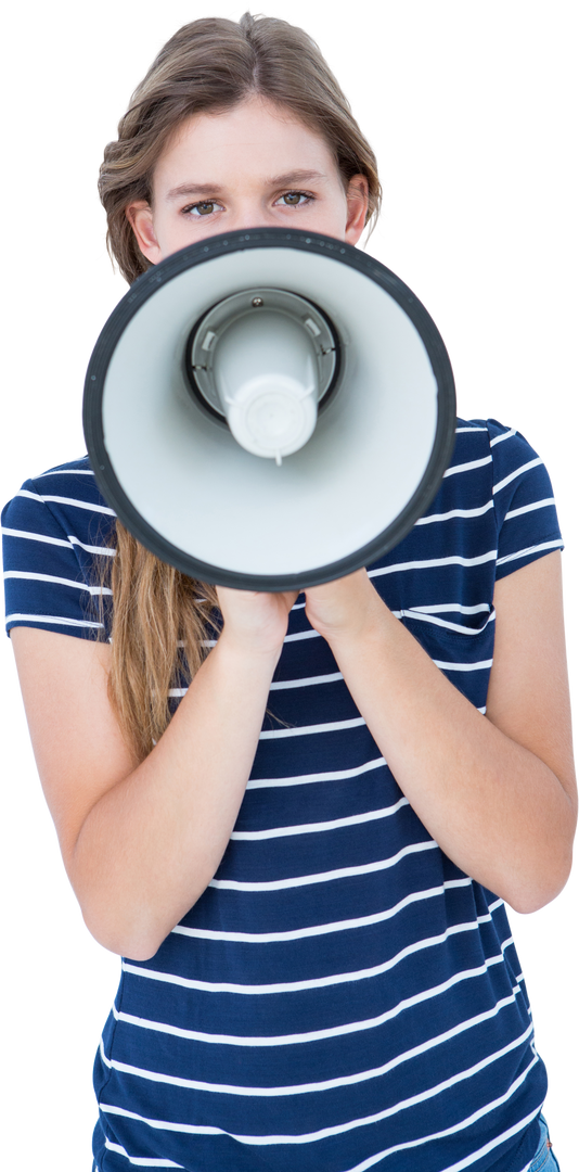 Young Woman Speaking Through Transparent Loudspeaker - Download Free Stock Images Pikwizard.com