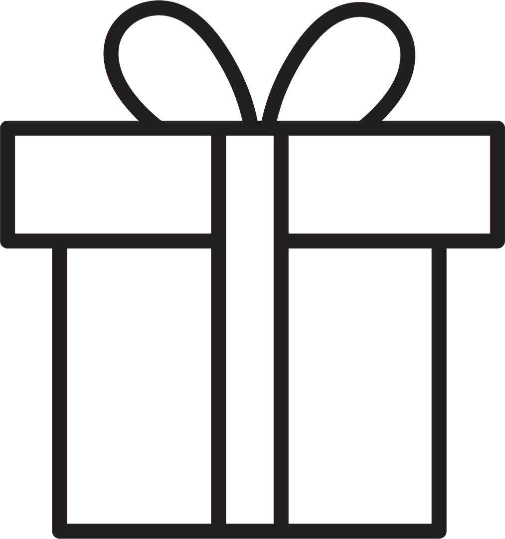 Stylish Black Gift Box Line Art on Transparent Background