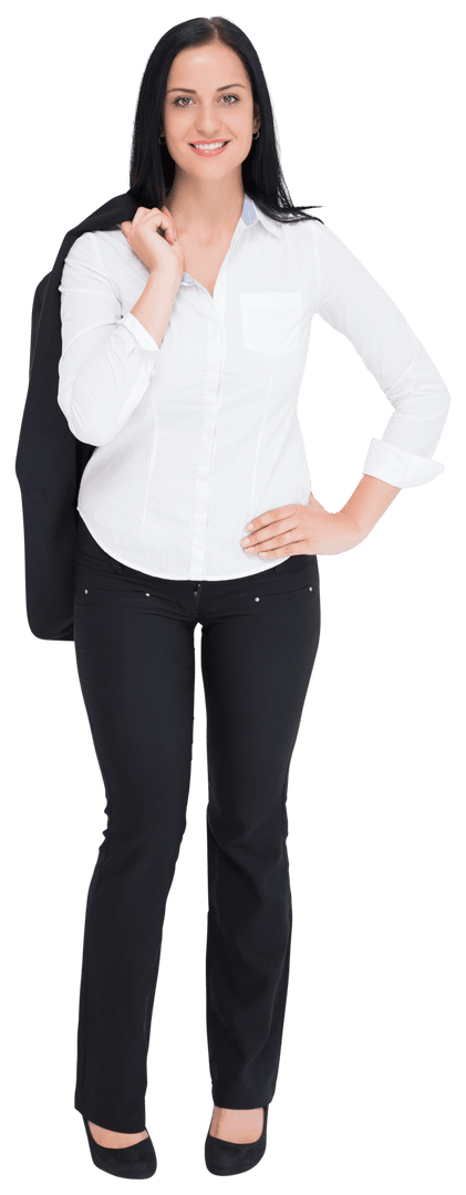 Confident Businesswoman Smiling in White Shirt, Transparent Background
