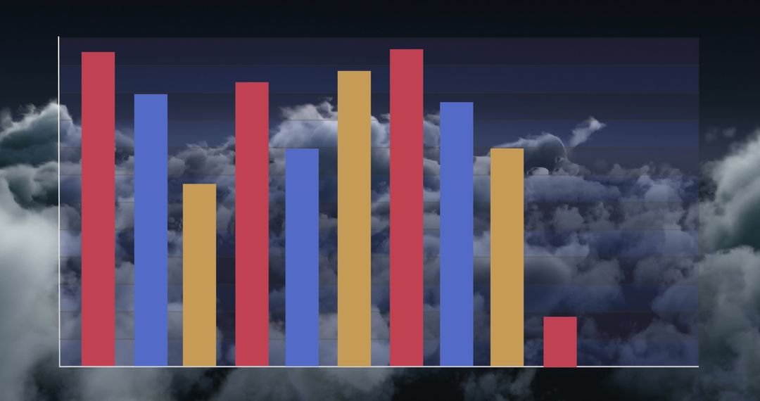 Bar Graph with Financial Data Overlaying Cloud Background