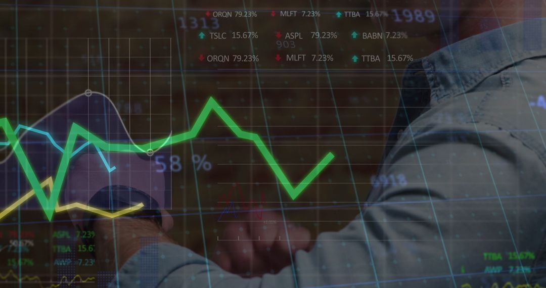 Business Deal Handshake with Financial Data Overlay Graph